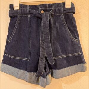 Zara High Waist Dark Blue Denim Shorts